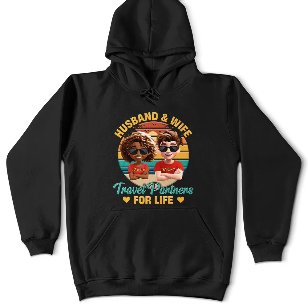 Travel,Happy,Gift For Couples,Gift For Wife,Gift For Husband - Husband And Wife Travel Partners For Life Traveling Couple - Personalized T Shirt