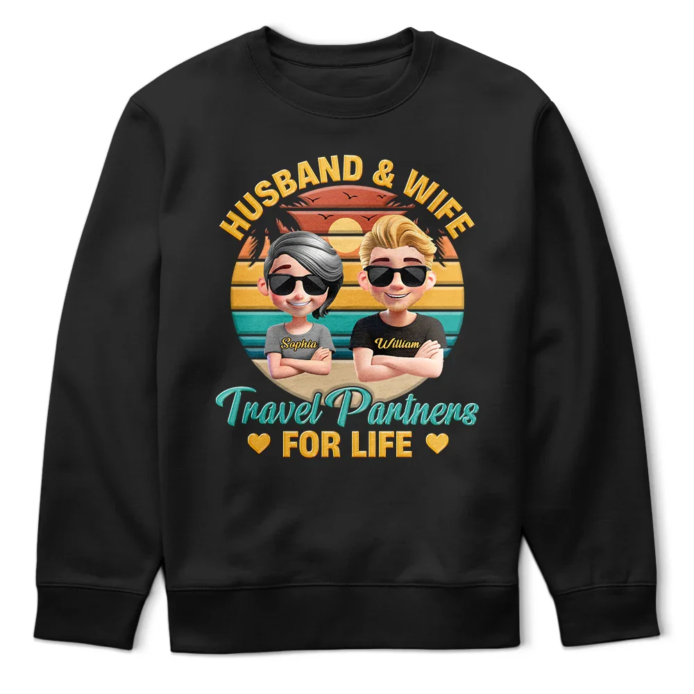 Travel,Happy,Gift For Couples,Gift For Wife,Gift For Husband - Husband And Wife Travel Partners For Life Traveling Couple - Personalized T Shirt
