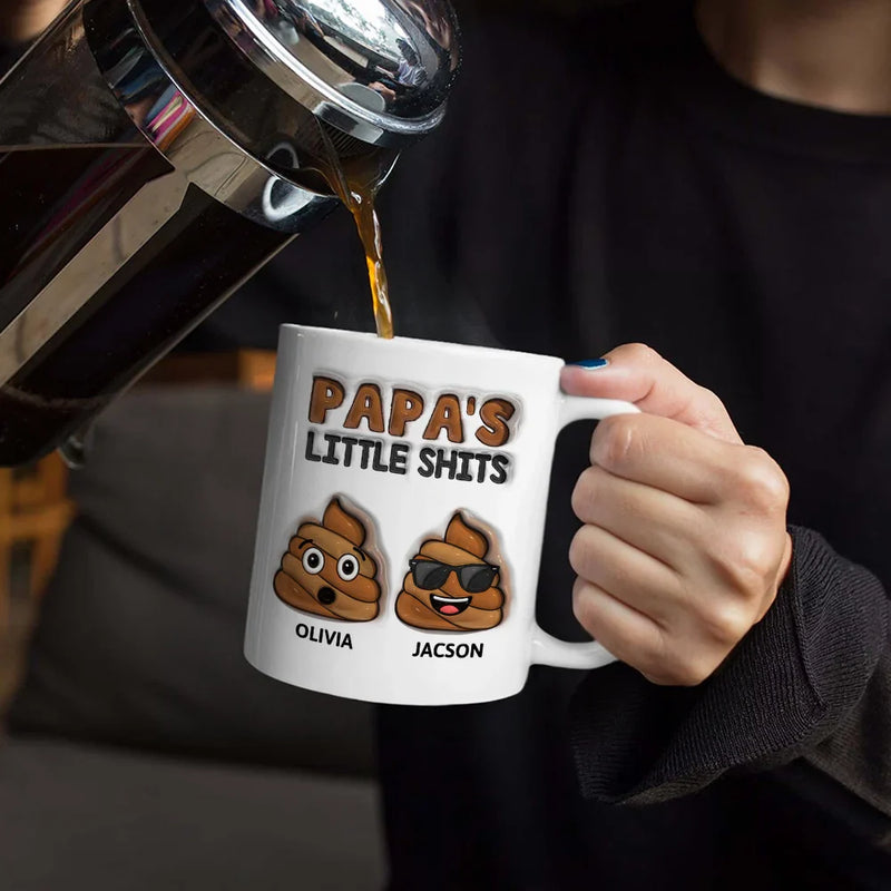 Gift For Mother,Gift For Grandpa,Gift For Grandma,Gift For Father - Mommy's Little Shits - 3D Inflated Effect Printed Mug, Personalized White Edge-to-Edge Mug
