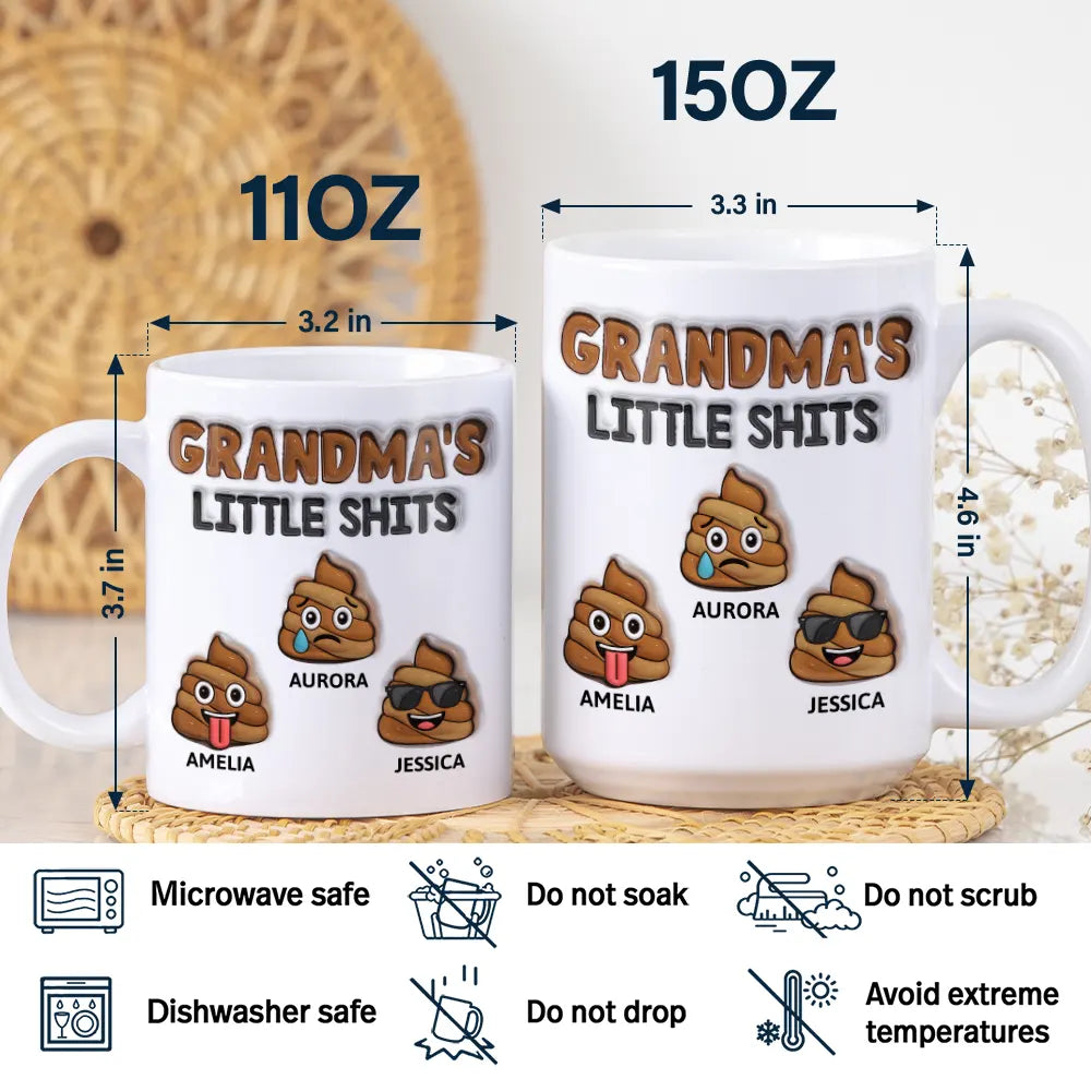 Gift For Mother,Gift For Grandpa,Gift For Grandma,Gift For Father - Mommy's Little Shits - 3D Inflated Effect Printed Mug, Personalized White Edge-to-Edge Mug
