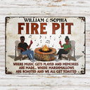 Fire Pit Where Music Gets Played Husband Wife Camping Couple - Backyard Sign - Personalized Custom Classic Metal Signs