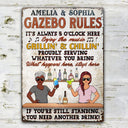 Bar Rules What Happens Here Stays Here Grilling Patio Couple Husband Wife - Backyard Sign - Personalized Custom Classic Metal Signs