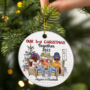 Our First Christmas Mr And Mrs Chibi - Christmas Gift For Couples - Personalized Custom Circle Ceramic Ornament