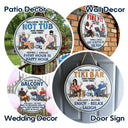 Poolside Grilling Listen To Good Music Couple Husband Wife - Backyard Sign - Personalized Custom Wood Circle Sign