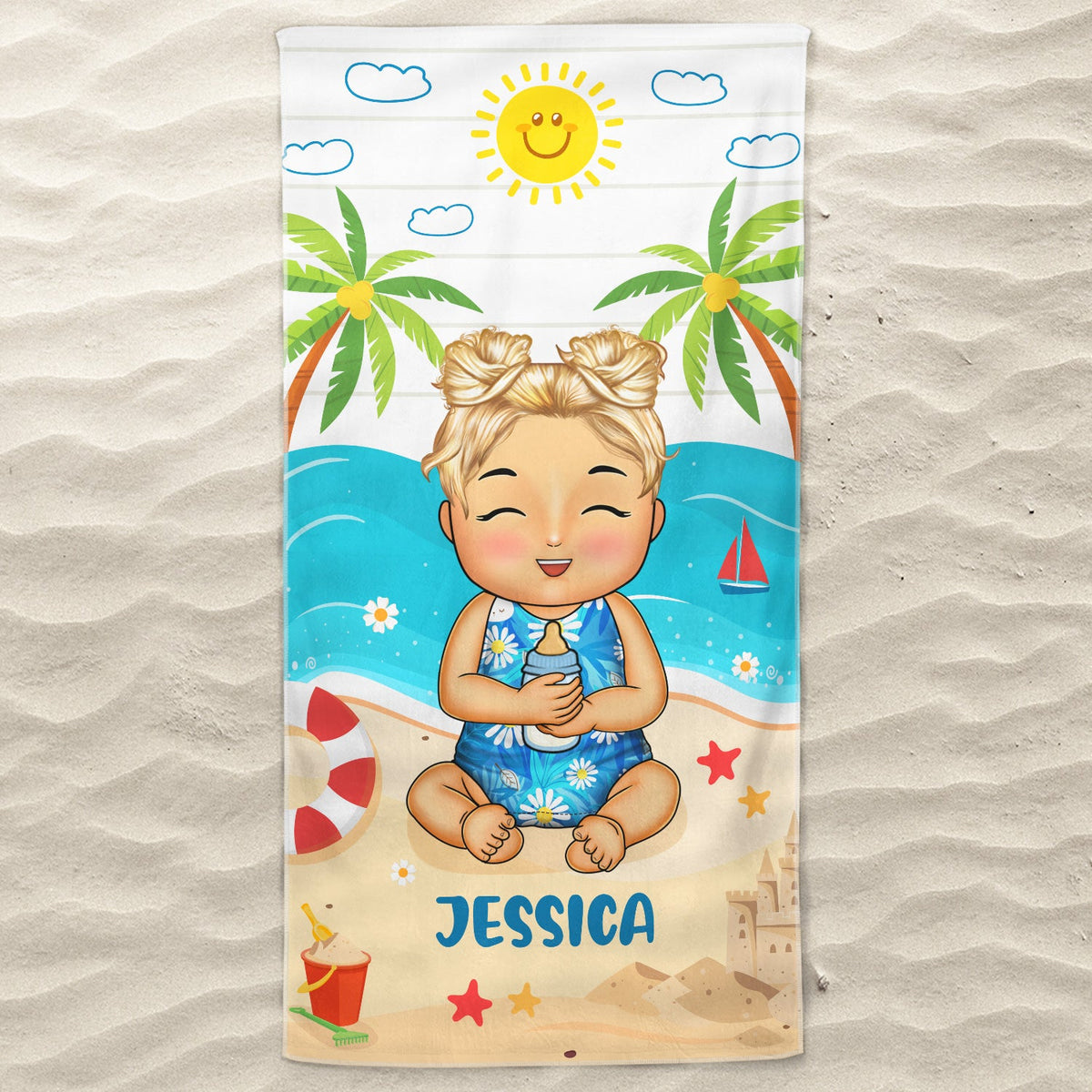 Kids Baby On The Beach - Gift For Children, Grandkids - Personalized Custom Beach Towel