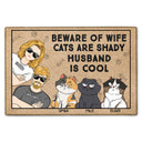 Beware Of Wife Cats Are Shady Husband Is Cool Funny Cartoon Cat - Gift For Cat Lovers, Couples - Personalized Doormat