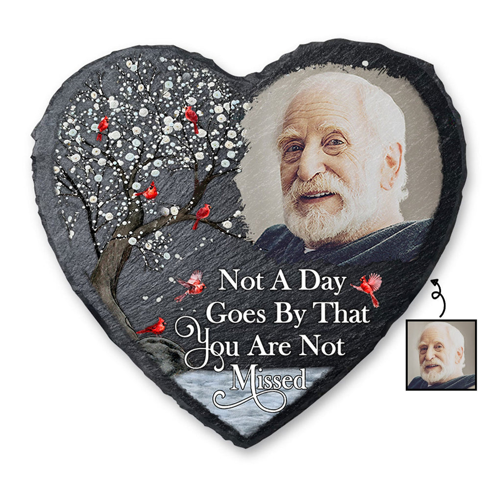 Custom Photo Not A Day Goes By - Memorial Gift For Family, Friends, Dog Lovers, Cat Lovers - Personalized Heart Memorial Garden Stone