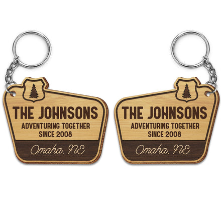 Adventuring Together - Funny, Loving Gifts For Camping Lovers - Personalized Wooden Keychain