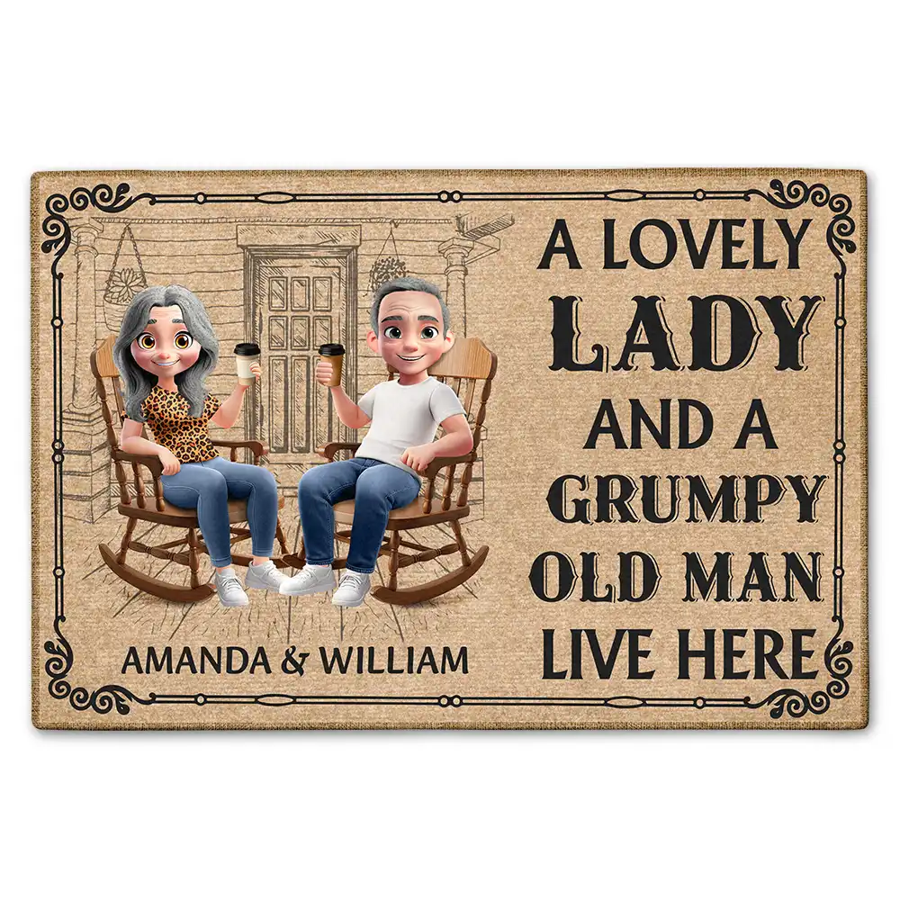 Gift For Couples,Gift For Husband,Gift For Wife,Happy - A Lovely Lady & Her Grumpy Old Man Live Here 3D Effect - Personalized Doormat
