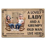 Gift For Couples,Gift For Husband,Gift For Wife,Happy - A Lovely Lady & Her Grumpy Old Man Live Here 3D Effect - Personalized Doormat