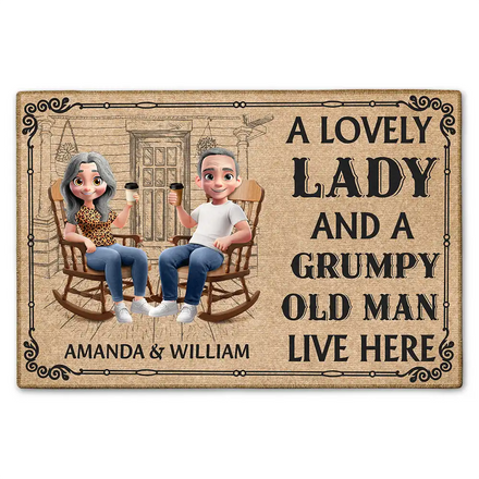 A Lovely Lady & Her Grumpy Old Man Live Here 3D Effect - Personalized Doormat