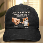 Cat Lovers,Cat Dad,Pet Lovers,Pet Dad - A Man And His Cat - Personalized Vintage Washed Denim Cap