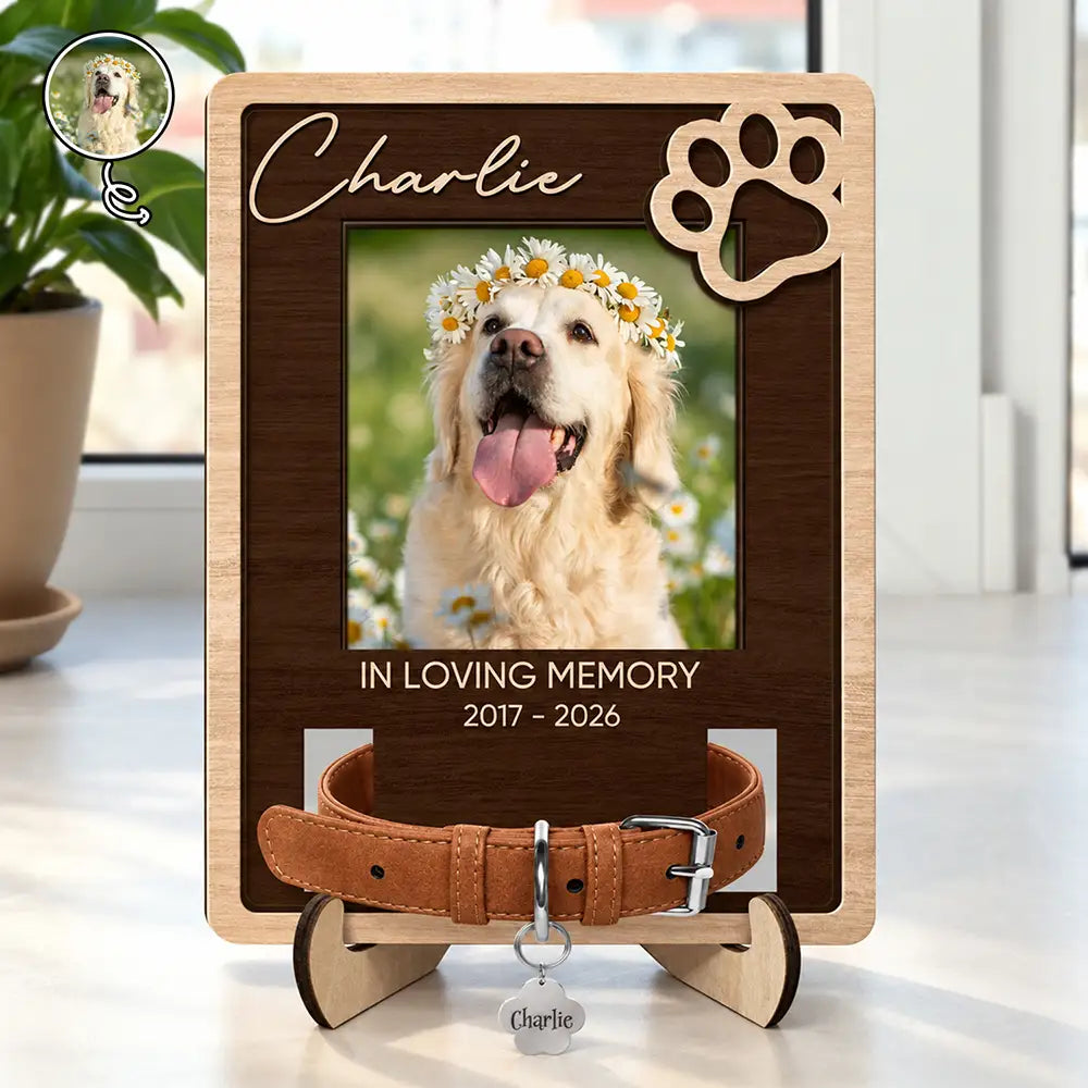 Pet Memorial Gift - Personalized Custom Photo In Loving Memory 2-Layered Wooden Plaque With Stand