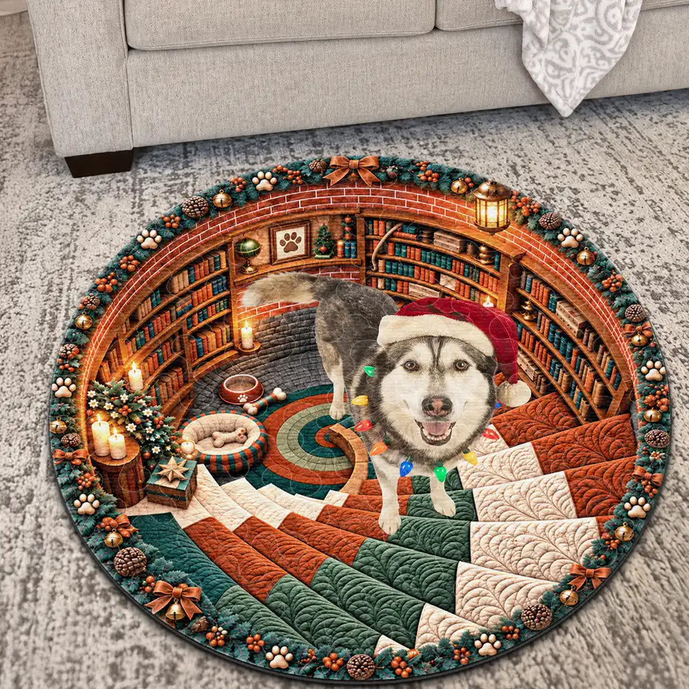 Art Design, Christmas, Custom Photo, Dog Lovers, Pet Lovers, Photo - Santa Hat Looking Up Pet, Playful, Top Market - Gift For Dog Mom, Dad & Cat Lovers - Personalized Custom Photo Santa Hat Pet Christmas Rug