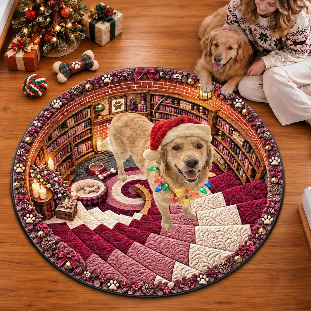 Art Design, Christmas, Custom Photo, Dog Lovers, Pet Lovers, Photo - Santa Hat Looking Up Pet, Playful, Top Market - Gift For Dog Mom, Dad & Cat Lovers - Personalized Custom Photo Santa Hat Pet Christmas Rug