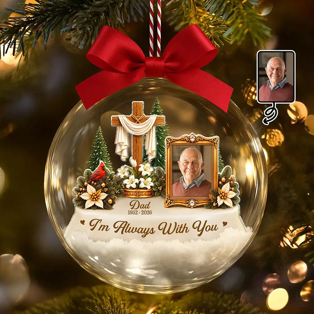 Christian, Christianity, Christmas, Custom Photo, Family, Memorial, Memorial Loved One, Sympathetic, Upload Full Photo - Christian Memorial Christmas Gift - Personalized Custom Photo In Loving Memory 3D Acrylic Ball Ornament