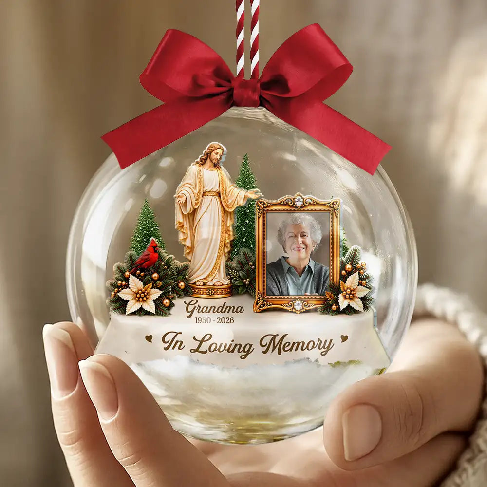 Christian, Christianity, Christmas, Custom Photo, Family, Memorial, Memorial Loved One, Sympathetic, Upload Full Photo - Christian Memorial Christmas Gift - Personalized Custom Photo In Loving Memory 3D Acrylic Ball Ornament