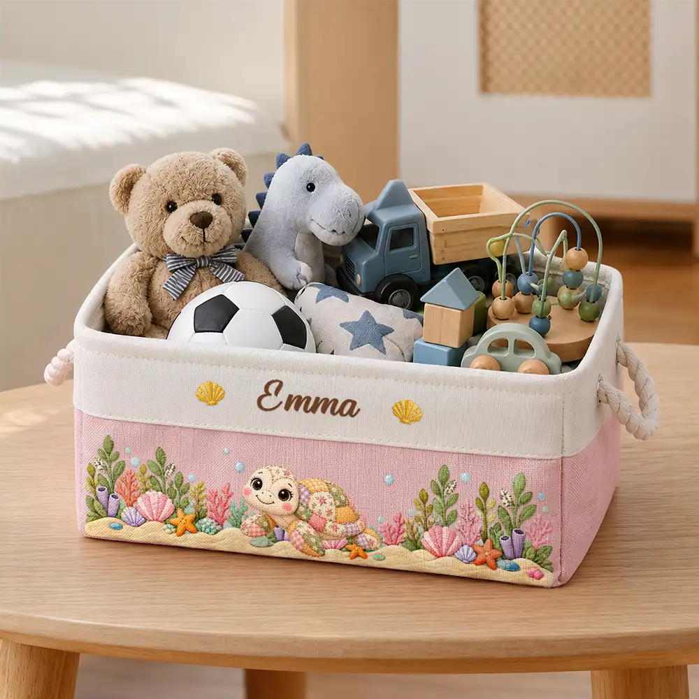 Adorable,Gift For Kids,Icon - Gift For Kids - Personalized Patchwork Animal And Name Storage Basket