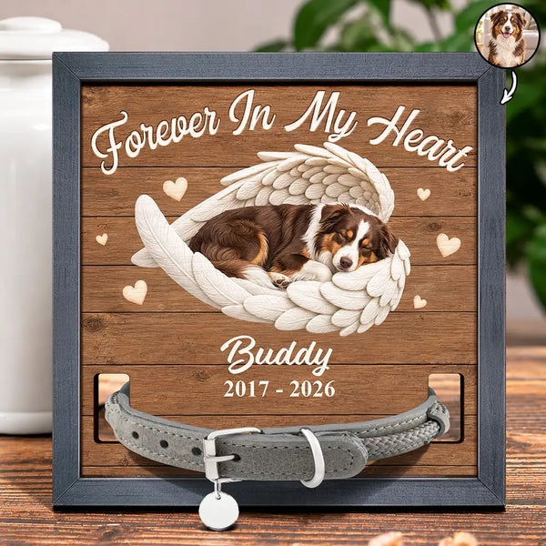 Art Design,Custom Photo,Memorial,Pet Lovers,Pet Memorial,Photo - Sleeping Dog Cat Baby,Sentimental - Pet Memorial Gift - Personalized Custom Photo Angel Wings Pet Loss Sign, Collar Frame