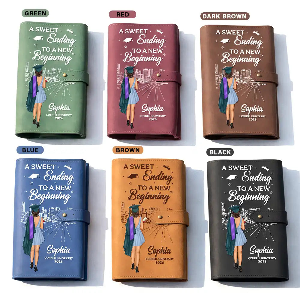 Graduation,Gift For Daughter,Gift For Son,Happy - A Sweet Ending To A New Beginning - Personalized Leather Cable Bag