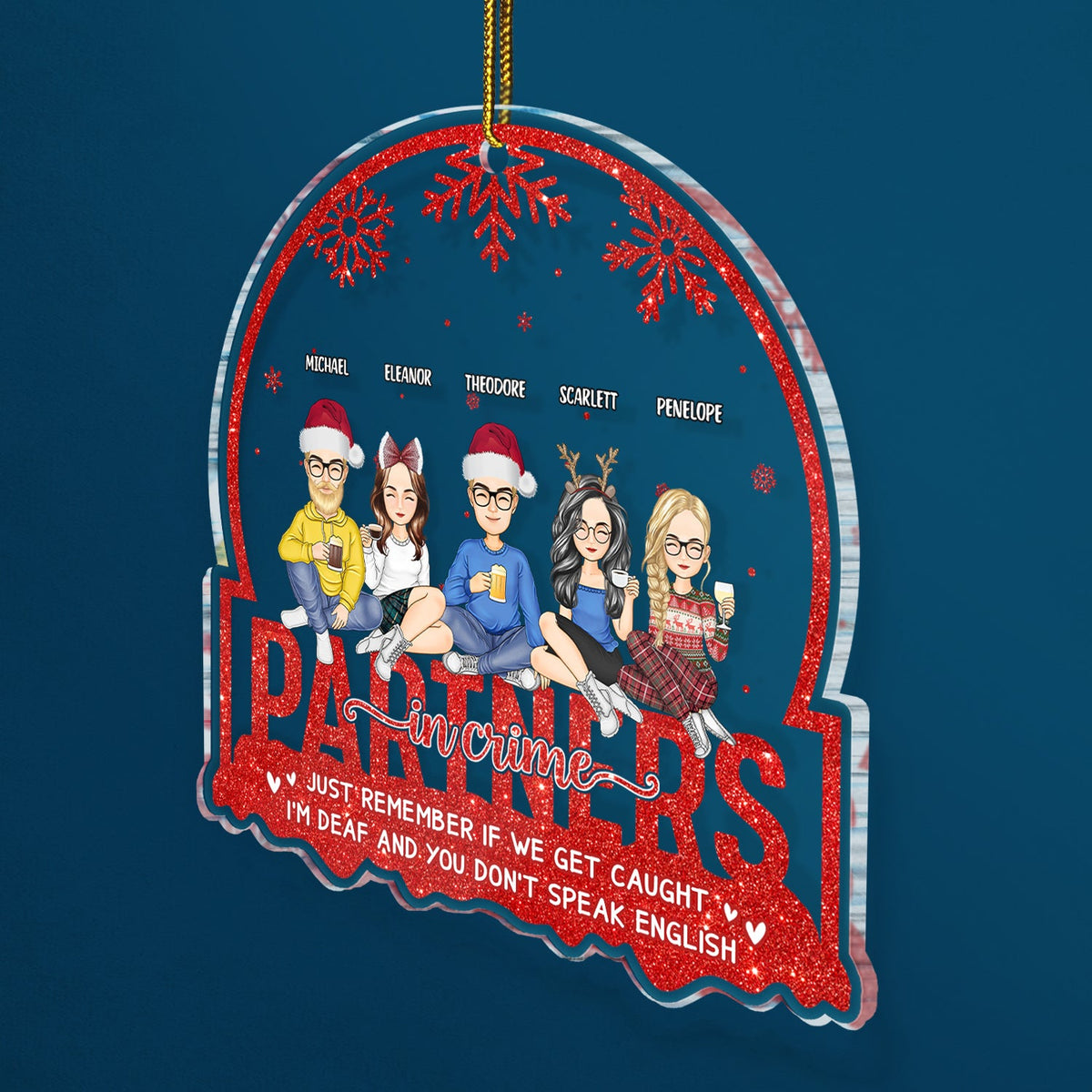 Christmas Bestie Partners In Crime Glitter - Gift For Bestie - Personalized Custom Shaped Acrylic Ornament