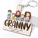 Grandma Mom Grandkids Kids Sitting - Gift For Mother, Grandmother - Personalized Cutout Wooden Keychain