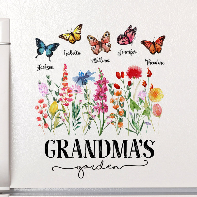 Mom's Grandma's Garden Butterflies - Gift For Mother, Nana, Grandmother - Personalized Decor Decal