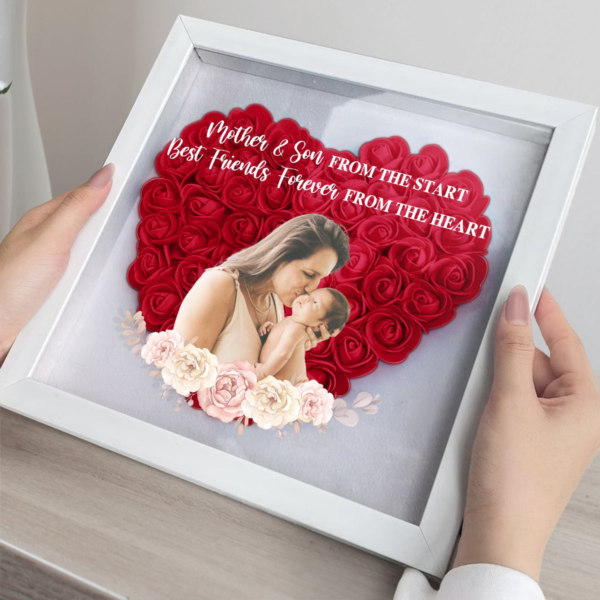Custom Photo Mother And Daughter Forever Linked Together - Gift For Mom, Mommy - Personalized Flower Shadow Box