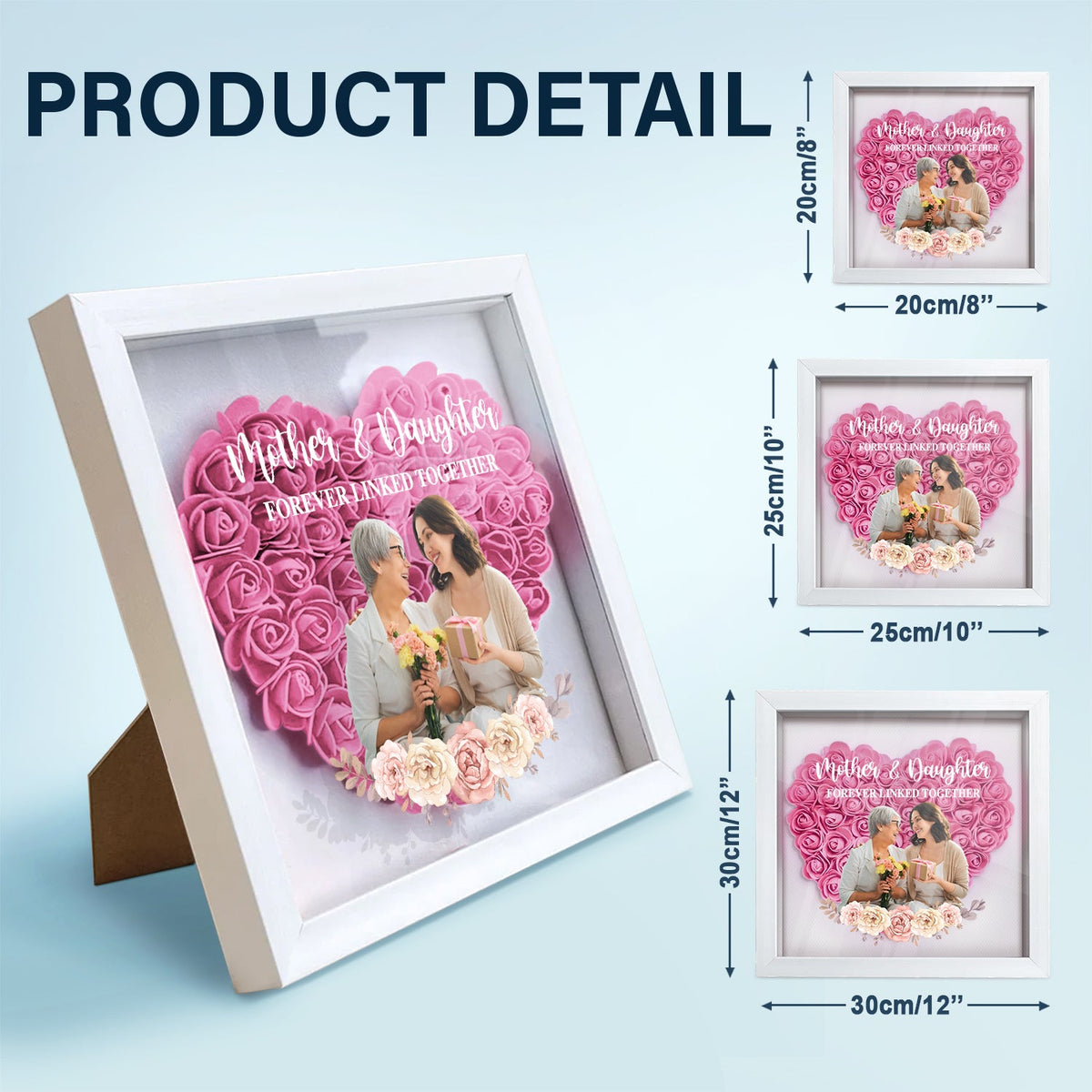 Custom Photo Mother And Daughter Forever Linked Together - Gift For Mom, Mommy - Personalized Flower Shadow Box