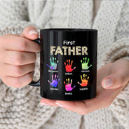 First Dad Now Grandpa Handprints - Personalized Black Mug