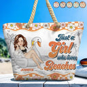 Flamingo Float Just A Girl Who Loves Beach - Personalized Beach Bag