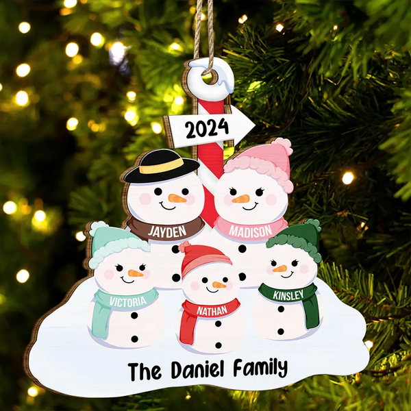 Snowman Family - Personalized Wooden Cutout Ornament