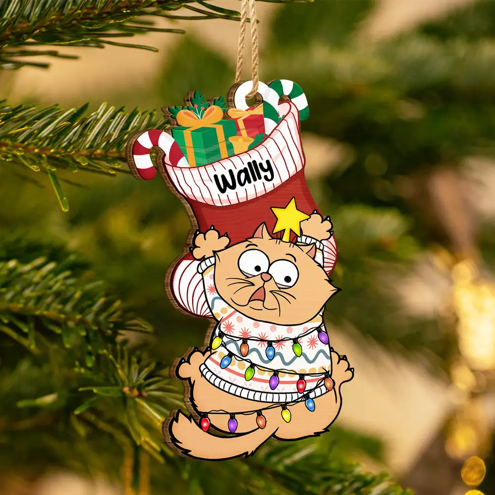 Jingle Cat All The Way - Personalized Custom Shaped Wooden Ornament