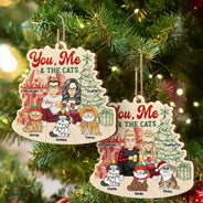 You, Me And The Cats - Personalized Custom Shaped Wooden Ornament