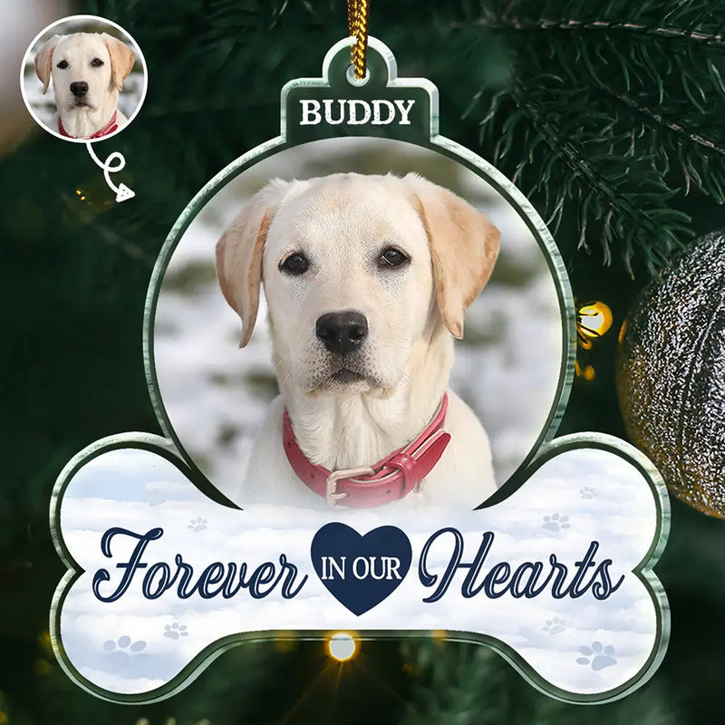 Christmas,Dog Lovers,Sad,Memorial,Custom Photo - Custom Photo Forever In Our Hearts - Personalized Custom Shaped Acrylic Ornament