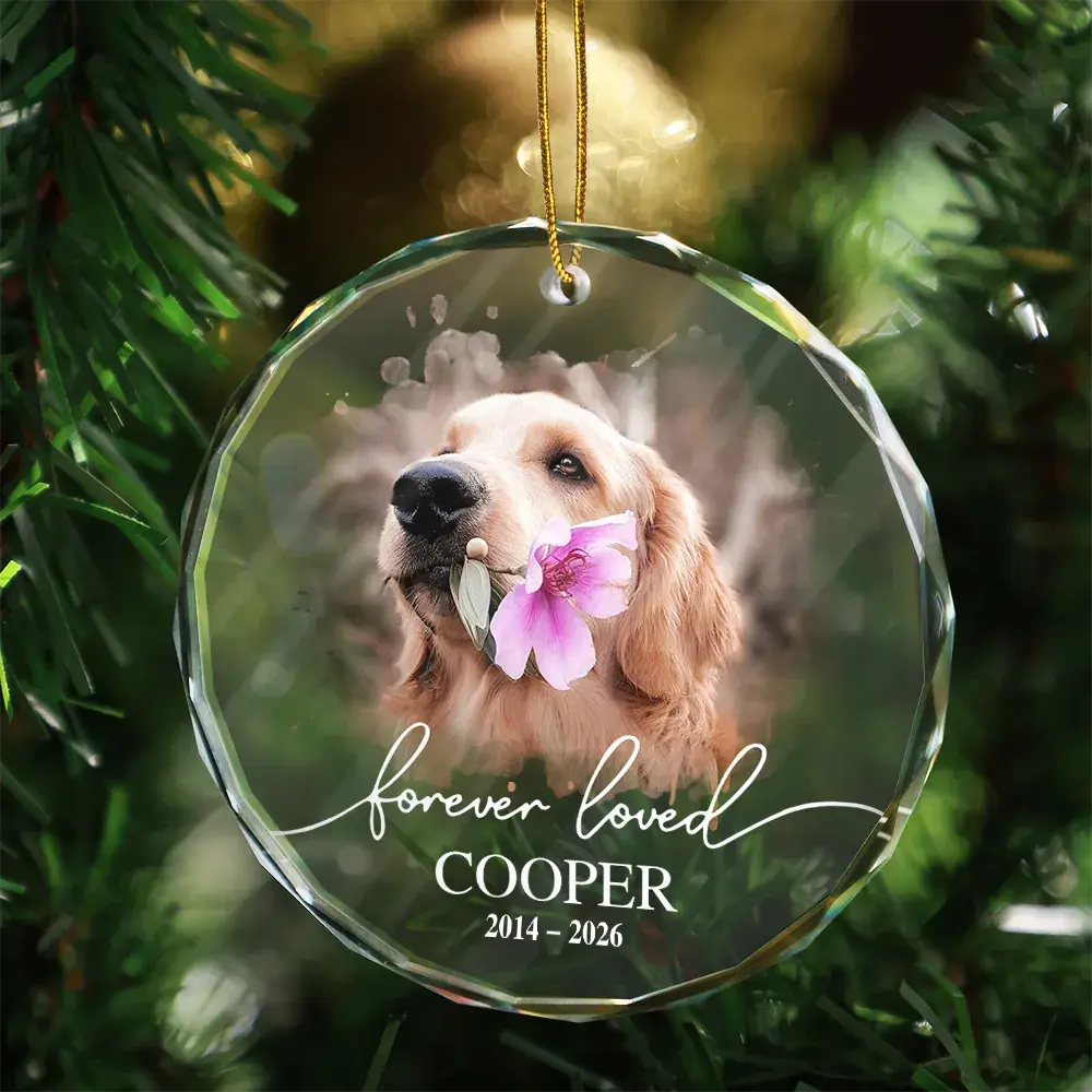 Custom Photo Memorial Pet Forever Loved - Personalized Circle Glass Ornament