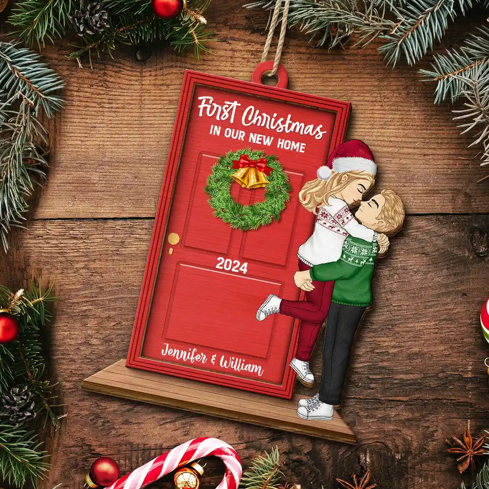 Gift For Couples, Gift For Husband, Gift For Wife, Gift For Boyfriend, Gift For Girlfriend - First Christmas In Our New Home - Personalized Wooden Cutout Ornament

