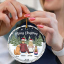 Family, Pet Couple, Pet Lovers, Gift For Couples - Merry Christmas Family Name Backside - Personalized Circle Glass Ornament