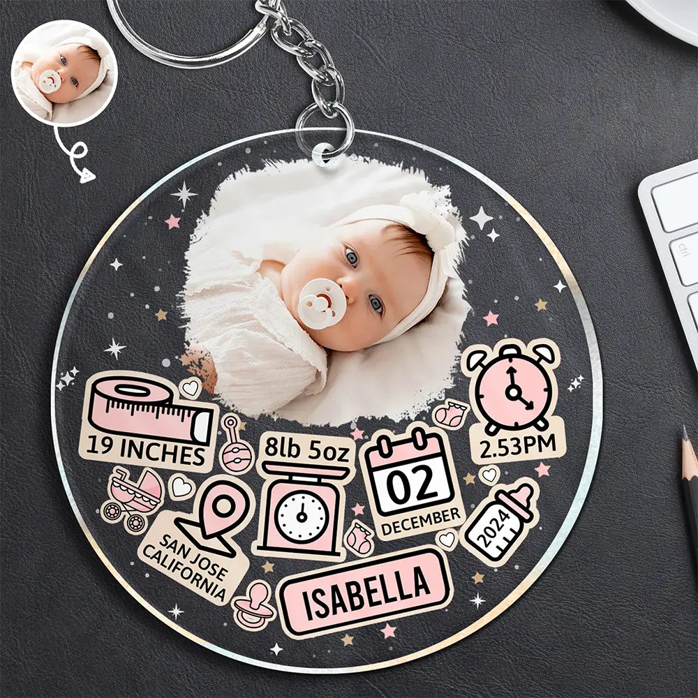 Custom Photo Baby Newborn Information Icon - Personalized Acrylic Keychain