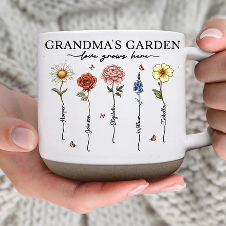 Grandma's Garden Love Grows Here - Personalized Pottery Mug