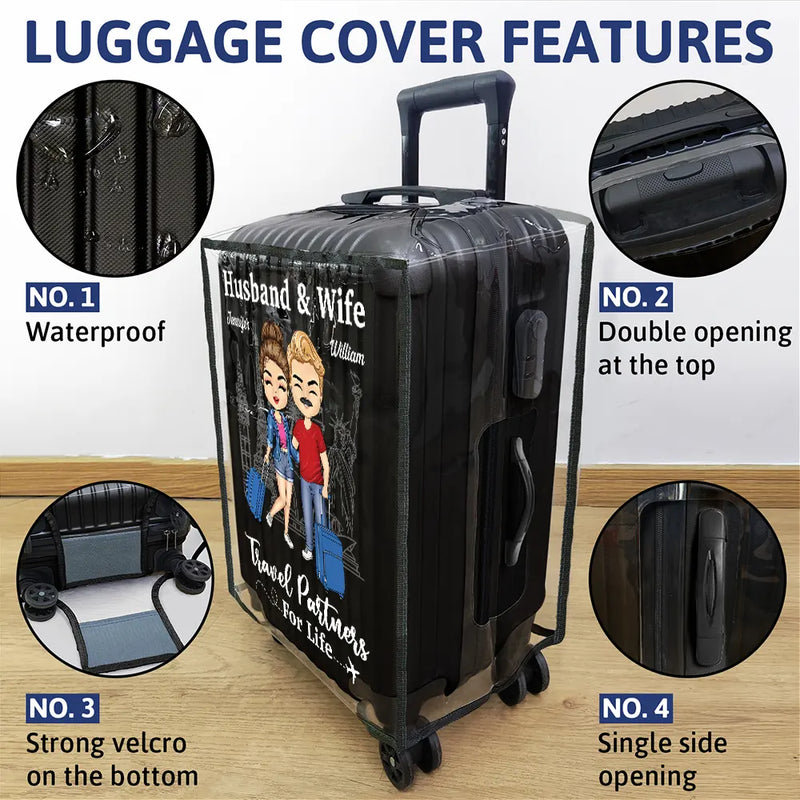 Gift For Couples, Gift For Husband, Gift For Wife, Gift For Boyfriend, Gift For Girlfriend, Travel - Couple Husband & Wife Travel Partners For Life - Personalized Clear Luggage Cover