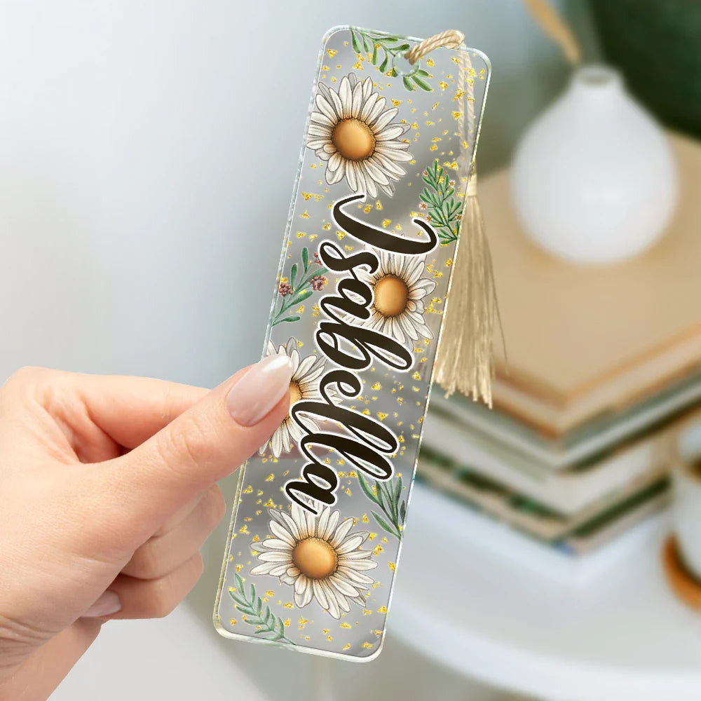 Reading, Gift For Yourself, Gift For Women - Birth Month Flower & Name - Personalized Acrylic Bookmark
