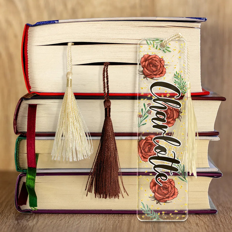 Reading, Gift For Yourself, Gift For Women - Birth Month Flower & Name - Personalized Acrylic Bookmark