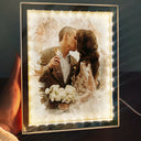 Custom Photo,Gift For Mother,Gift For Grandma,Happy,Art Design - Custom Photo Watercolor Portrait Mom Grandma Family Couple - Personalized LED Mirror Frame Lamp