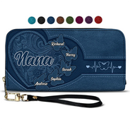 Gift For Mother,Gift For Grandma,Grandma,Grandkids,Mom,Children - Leather Butterfly Heart - Personalized Leather Long Wallet
