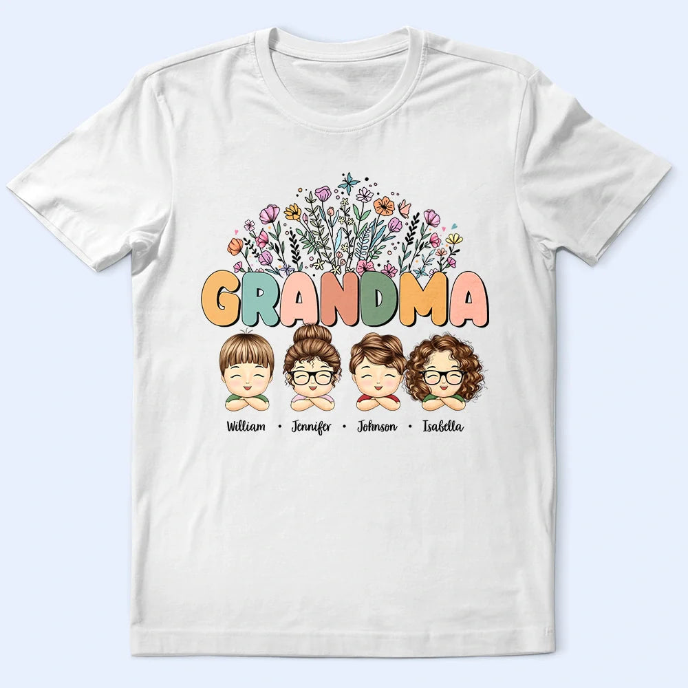 Gift For Mother,Gift For Grandma,Grandma - Grandkids - Grandma Nana Floral Title - Personalized T Shirt