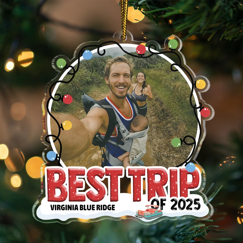 Custom Photo,Christmas,Family,Happy,Travel - Custom Photo Travel Family Couple Friend Best Trip - Personalized Custom Shaped Acrylic Ornament