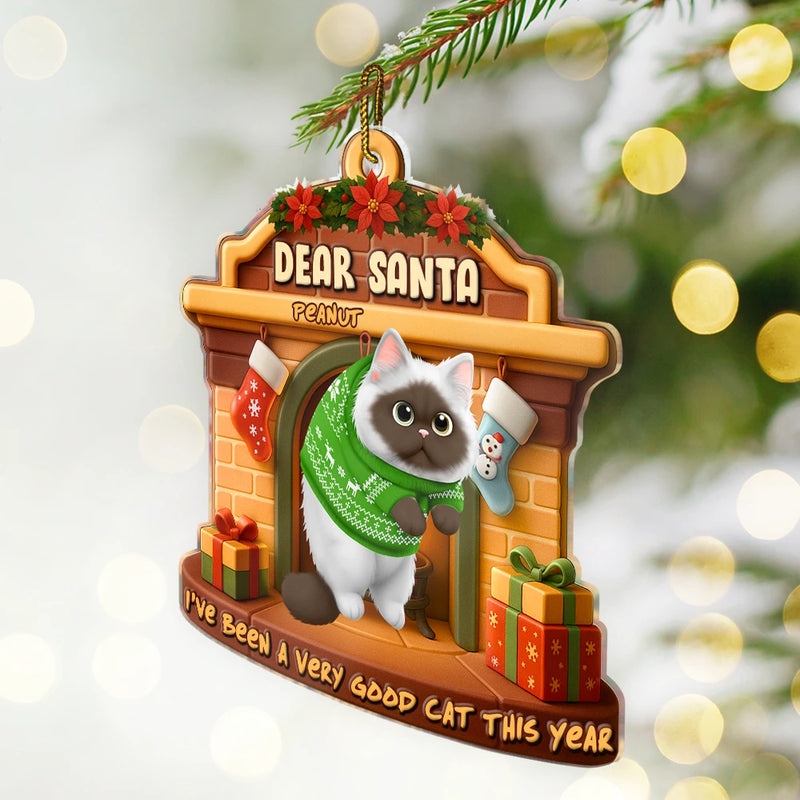Cat Lovers,Cat Mom,Cat Dad,Cat Couple,Christmas,Top Market,Happy - On The Naughty List We Regret Nothing 3D Effect Hanging Cat - Personalized Custom Shaped Acrylic Ornament