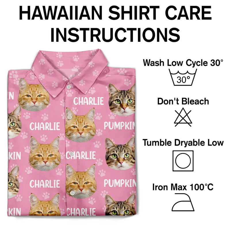 Cat Lovers,Pet Lovers,Dog Lovers,Dog Mom,Dog Dad,Cat Mom,Cat Dad,Happy - Custom Photo Funny Pet Face Pattern Dog Cat Family - Personalized Hawaiian Shirt