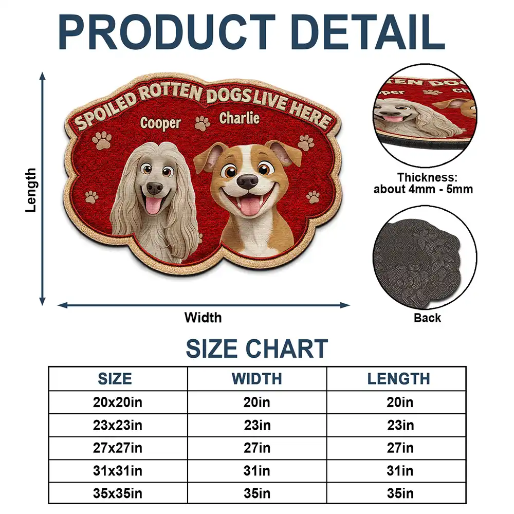 Pet Lovers,Dog Lovers,Cat Lovers,Family,Happy,Top Market - Faux Embroidery Effect Spoiled Rotten Dogs Cats Live Here - Personalized Custom Shaped Doormat